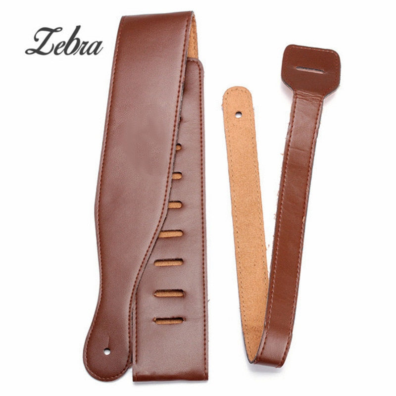 Zebra 115cm Brown Leather Guitar Strap